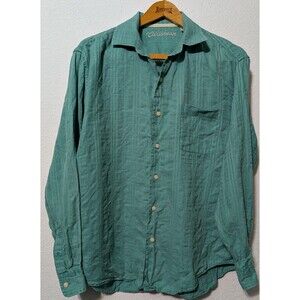 Caribbean Linen Shirt Mens Large Button Up Long Sleeve Beach Relaxed (25)